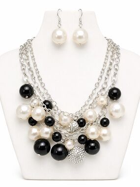 Beaded layered statement necklace and earring set NWT